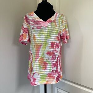 Christopher & Banks Petite Floral Blouse V-Neck Short Sleeve Size S